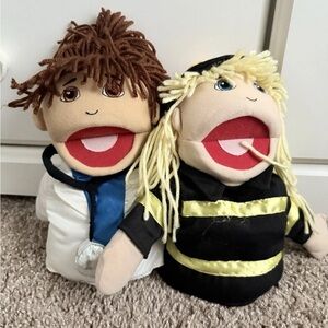 Doctor Hand Puppet with White Outfit & Firefighter Hand Puppet with Black Outfit